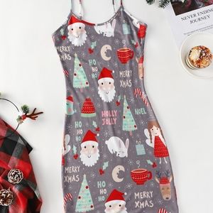 Christmas Letter & Santa Claus Print Cami Dress